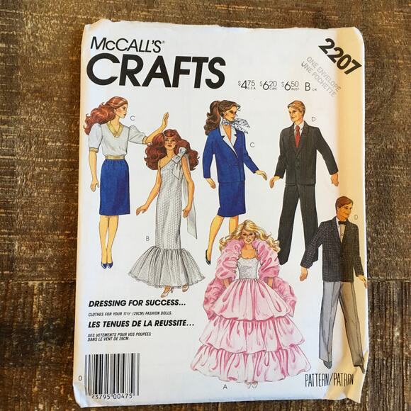 McCalls Sewing Pattern 2207 11.5" Doll Gown Suit Dressing for Success UNCUT - Picture 1 of 2